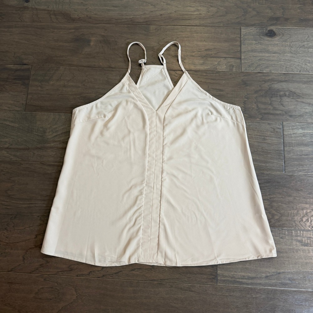 Tan V-Neck Pleated Racerback Camisole Top XL Adjustable Straps Beige‎